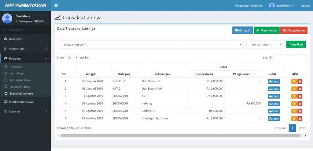 Fitur Pembayaran Lainnya (Infaq, Shodaqoh dan Donatur)