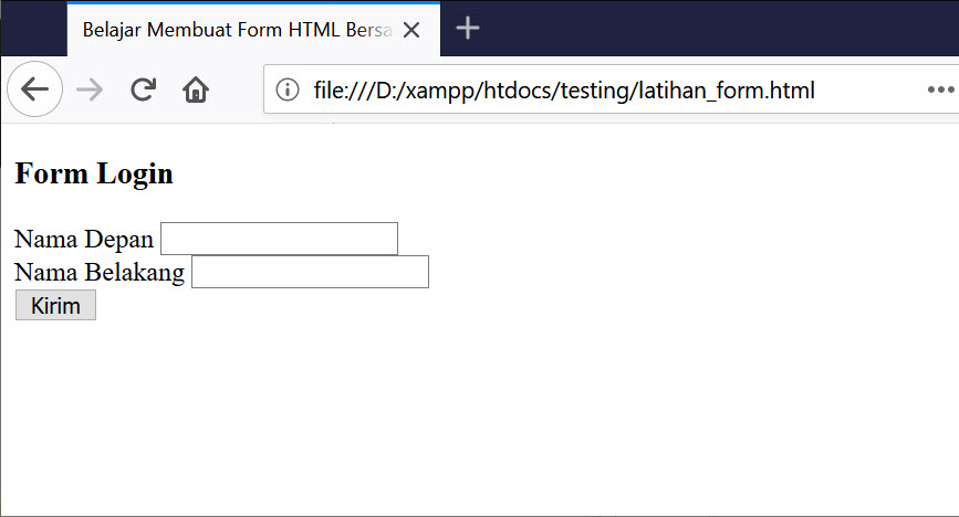 Hasil Contoh Form HTML