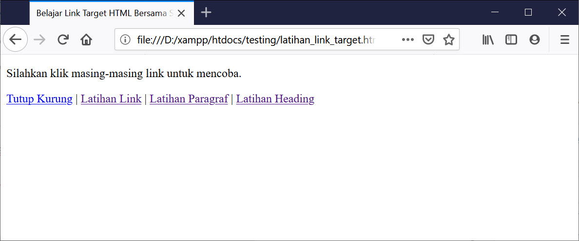 Hasil Link HTML dengan Atribut Target