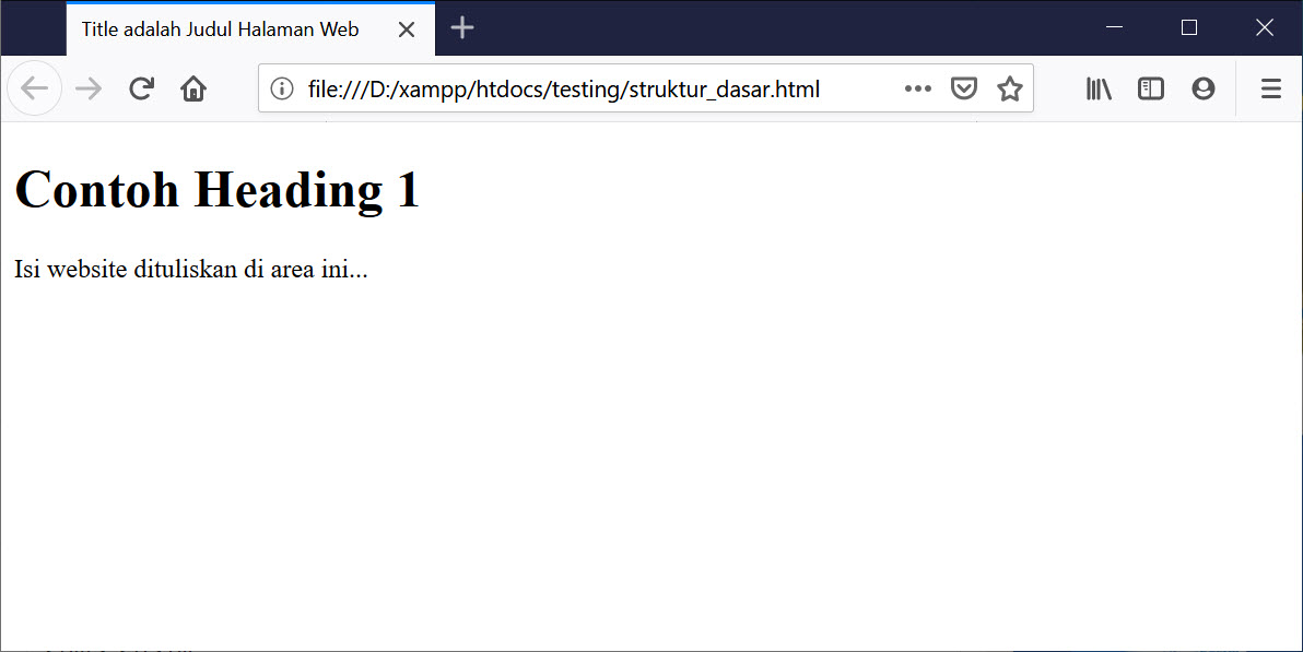 Hasil Tampilan Struktur Dasar HTML