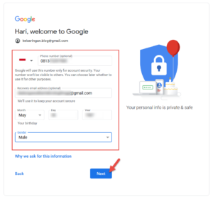 Masukkan No HP Gmail