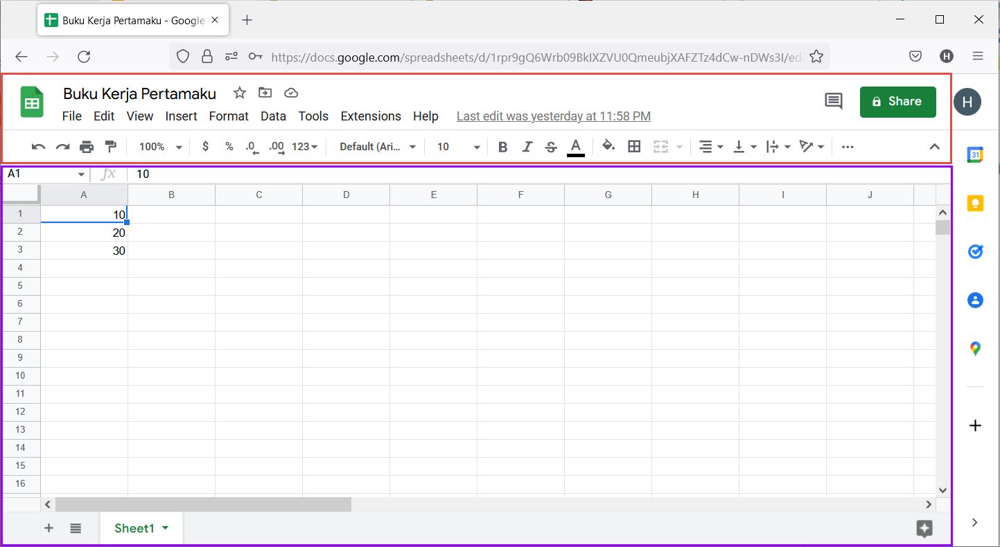 Antar Muka Google Spreadsheet