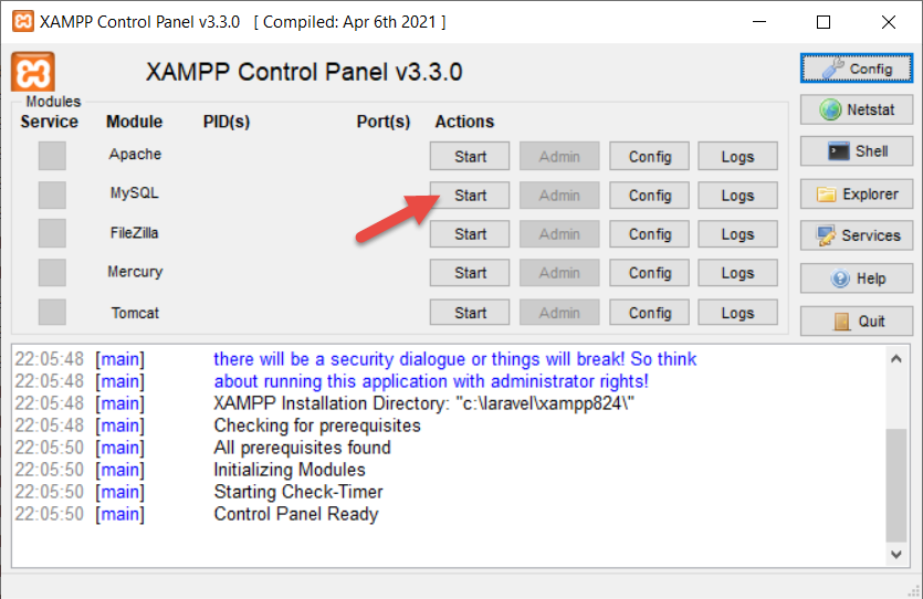 Menjalankan MySQL di XAMPP