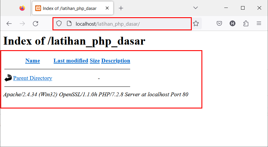 Tampilan Folder Project di Browser