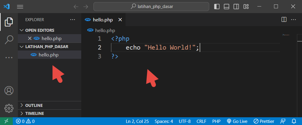 Tampilan Kode Program PHP Hello World
