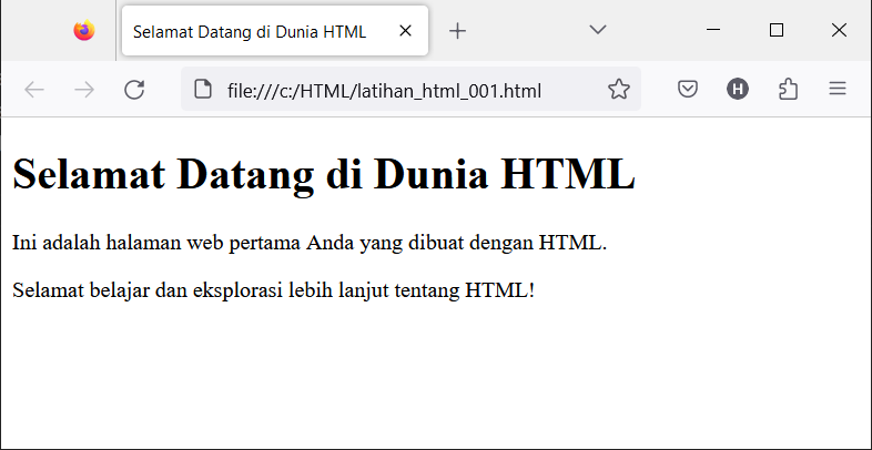 Hasil Latihan HTML Sederhana
