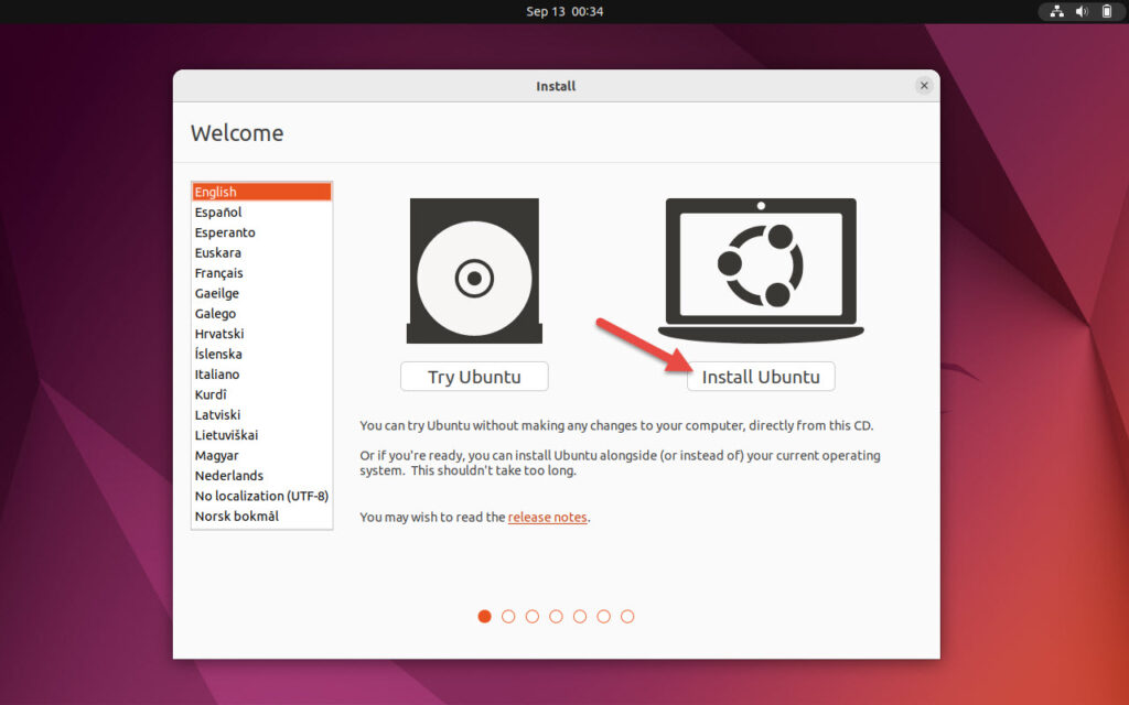 Pilih Install Ubuntu