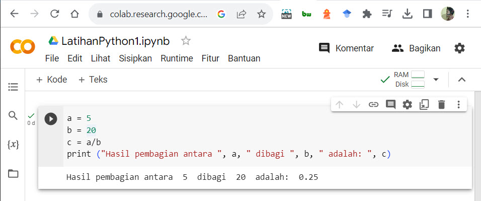 Menjalankan Kode Python Menggunakan Google Colab